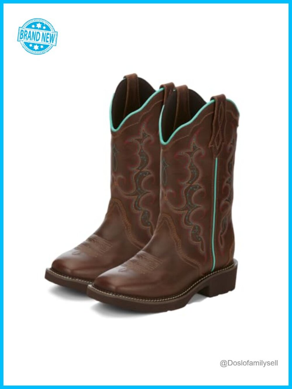 Western Boot Square Toe Leather J-Flex Comfort Calf High